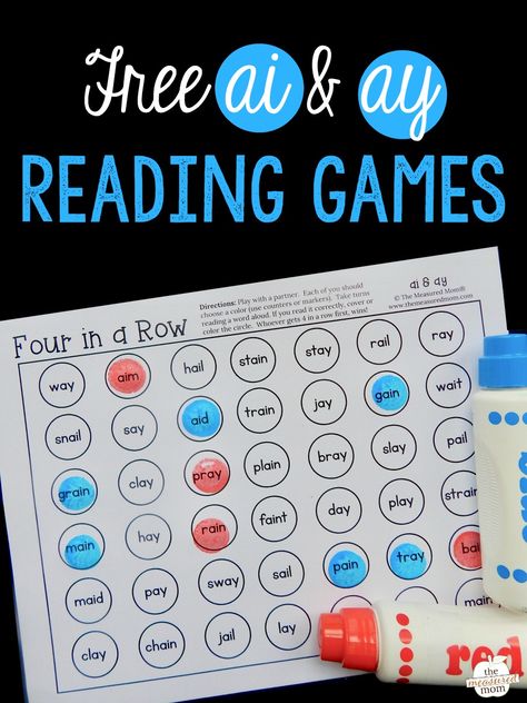 Download this set of three no prep games for reading ai and ay words! Short I Activities, Short Vowel Games, Short I Words, Measured Mom, 4 In A Row, Esl Games, Magic E, Literacy Games, Orton Gillingham