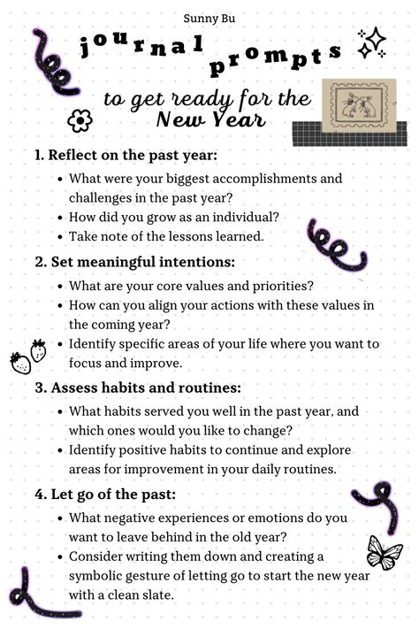 1. Reflect on the past year: What were your biggest accomplishments and challenges in the past year? 
How did you grow as an individual? 
Take note of the lessons learned.

2. Set meaningful intentions:
What are your core values and priorities? How can you align your actions with these values in the coming year? Identify specific areas of your life where you want to focus and improve. New Year Intention Setting, New Year Reflection, Yearly Reflection, Bullet Journal Set Up, Set Intentions, Creating A Bullet Journal, Journaling Prompts, Christmas Journal, Intention Setting