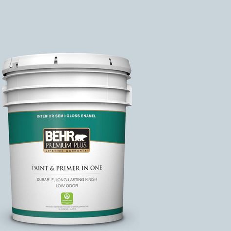 BEHR PREMIUM PLUS 5 gal. #N480-1 Light Drizzle Semi-Gloss Enamel Low Odor Interior Paint and Primer in One Behr Marquee Paint, Behr Premium Plus, Behr Marquee, Cabinet Trim, Glossy Paint, Revere Pewter, Behr Paint, Flat Interior, Livingstone