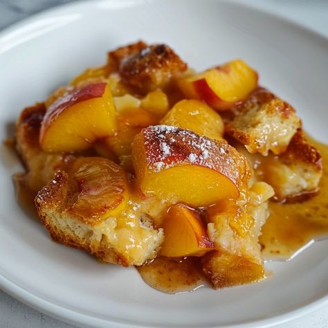 Peach Bread Pudding Peach Bread Pudding Recipe Old Fashion, Peach Bread Pudding Recipe, Sourdough Bread Pudding Recipe, Fruit Bread Pudding, Peach Bread Pudding, Sourdough Bread Pudding, Peach Bread Puddings, Peach Bread, Dash Diet Recipes