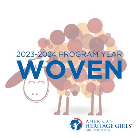 Dots of color that make up the body of a sheep with the words WOVEN: 2023-2024 Program Year Ahg Pathfinders Activities, Ahg Woven Theme, Ahg Woven, Ahg Tenderheart, American Heritage Girls Pathfinders, Ahg Explorers, Ahg Pathfinders, American Heritage Girls Ahg, Ahg Badge