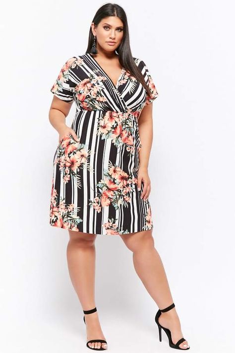 Forever 21 Plus Size Floral Striped Surplice Dress - Plus Size Fashion For Women - Ad Curvy Clothes, Forever 21 Plus Size, Strapless Dresses, Full Figure Fashion, Surplice Dress, Knit Mini Dress, Curvy Outfits, Dress Plus Size, Plus Size Clothing