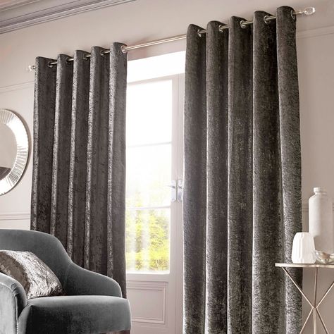 Product Crushed Velvet Curtains, Luxury Curtains Living Room, Charcoal Curtains, Curtains Living Room Modern, Velvet Room, Eyelet Curtains, Luxury Curtains, Grey Curtains, Thermal Curtains