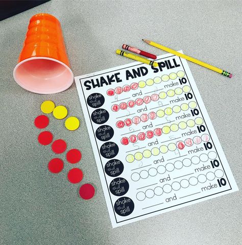 Shake And Spill Kindergarten Free, Shake And Spill, Classroom Inspiration, Making 10, Kindergarten Classroom, Kindergarten Math, Math Games, Math Centers, School Ideas