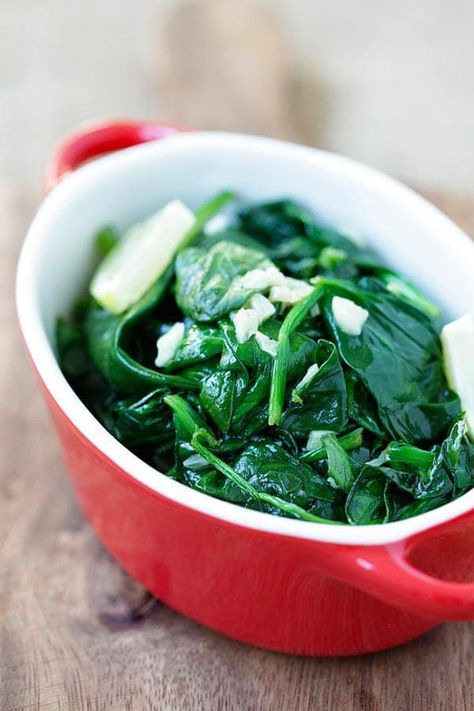 Garlic Butter Spinach - sauteed baby spinach with garlic & butter. Easy and healthy recipe with only 5 ingredients and takes 8 mins | rasamalaysia.com Garlic Butter Spinach, Best Spinach Recipes, Rasa Malaysia, Sauteed Spinach, Keto Side Dishes, Garlic Recipes, Spinach Recipes, Healthy Vegetables, Easy Delicious Recipes