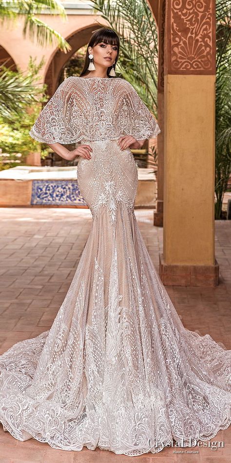 Wedding Dresses Cape Sleeves, Elegant Lace Dress With Cape Sleeves, Luxury Wedding Gown With Cape Sleeves, Fitted Cape Sleeve Wedding Dress, Pink Wedding Gown With Cape Sleeves, Wedding Dress Capelet, Crystal Wedding Dresses, Lace Applique Wedding Dress, Dresses Elegant