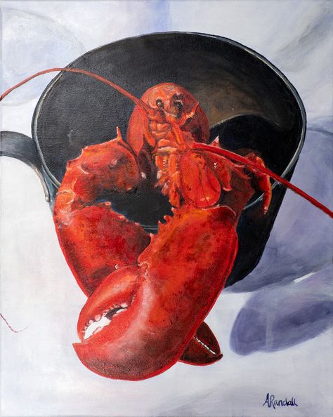 Acrylic on canvas. I am facinated by lobsters. Generally I am not a still life painter but my series of lobster paintings are teaching me detail and how to combine a stylistic graphic idea with the detail in a still life. Lobster Painting Acrylic, Lobster Paintings, Lobster Painting, Lobster Drawing, Tank Concept, Lobster Art, Pot Painting, Marine Biologist, Concept Board