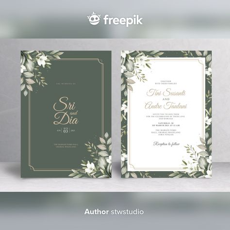 Cover Undangan Pernikahan, Wedding Invitation Cover, Premium Wedding Invitation, Wedding Card Floral, Kad Jemputan, Elegant Greenery Wedding, Christian Wedding Invitations, Gold Wedding Stationery, Retro Wedding Invitations