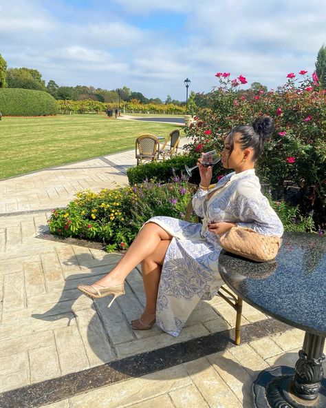 Brixana Instagram, Winery Outfit Summer, Bri On Twitter, Vineyard Outfit, Wineries Outfit, Vintage Black Glamour, Black Femininity, Day Drinking, Fashion District