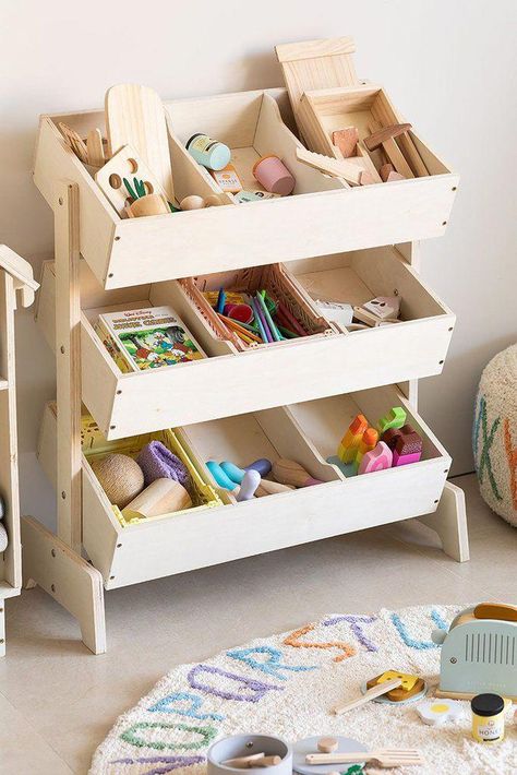 Childrens Shelves, Childrens Bedroom Furniture, Montessori Furniture, Playroom Organization, Kids Wooden Toys, Children's Bedroom, Furniture Details, Toy Organization, Childrens Furniture