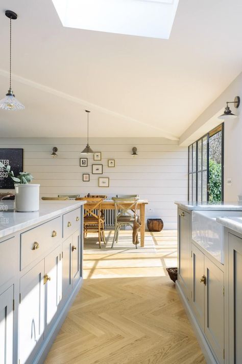 The Chester Kitchen | deVOL Kitchens Kitchen With High Ceilings, Interior Design Minimalist, Devol Kitchens, Large Kitchen Island, Blue Cabinets, Kitchen And Dining Room, Shaker Kitchen, Family Kitchen, Kitchen Units