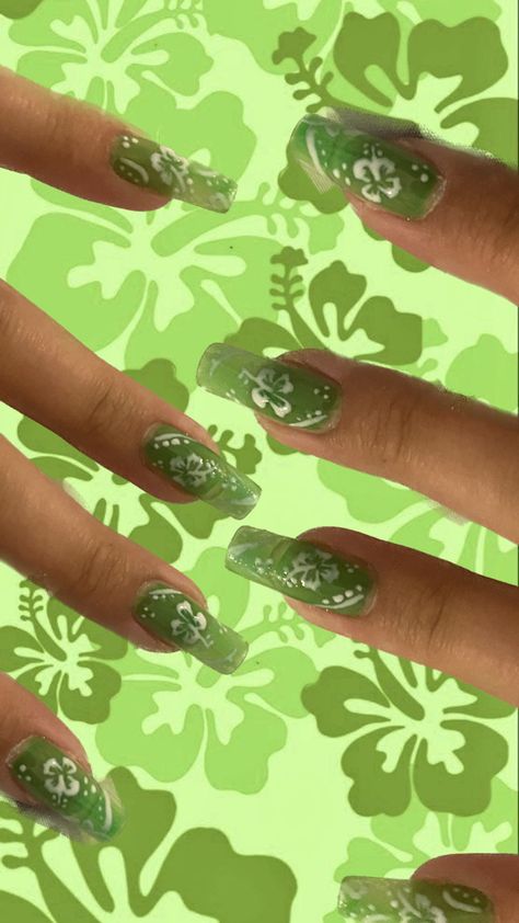 Green Hibiscus Nails, Hibiscus Nails, Green Hibiscus, Nails Green, Green Nails, How To Do Nails, Nail Inspo, Summer Nails, Hibiscus