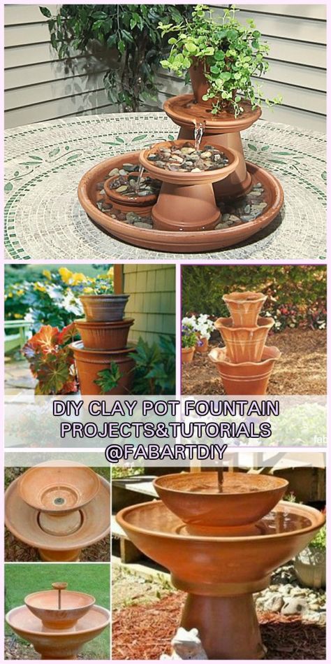 Small Diy Fountain Ideas, Terracotta Water Fountain, Diy Pond In A Pot, Easy Water Features Diy, Clay Fountain, Pot Fountain, Fountain Ideas, Diy Water Feature, Clay Pot Projects