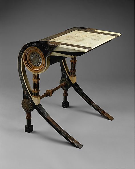 Desk -  Carlo Bugatti, 1902 Fantasy Desk, Fantasy Table, Orientalist Art, Carlo Bugatti, Xe Bugatti, Art Nouveau Desk, Steampunk Desk, Architects Desk, Steampunk Furniture