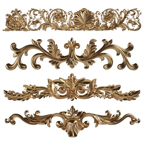 Baroque Decor, Baroque Ornament, Gold Ornament, Wood Carving Designs, Digital Borders Design, Carving Designs, Gold Ornaments, Graphic Design Fun, Gold Pattern