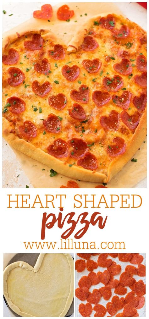 Valentines Day Pizza, Valentines Recipes, Valentine Pizza, Simple Pizza, Pizza Recipes Pepperoni, Shaped Pizza, Heart Pizza, Heart Shaped Food, Kid Meals