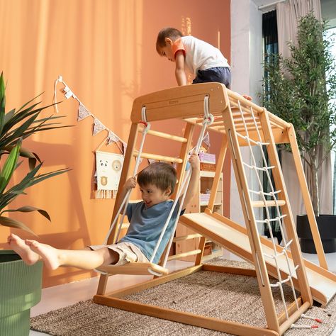 INDOOR ACTIVITY 1. Montessori table set. 2. Jungle gym . 3. Play Sofa. 4. Ball pit. 5. Pikler with Duo slide. 6. Swedish gym. 7. Balance Beam. 8. Climbing Dome. Shop www.ezzro.com Climbing Dome, Montessori Table, Play Sofa, Indoor Gym, Balance Beam, Jungle Gym, Ball Pit, Kids Interior, Indoor Activities