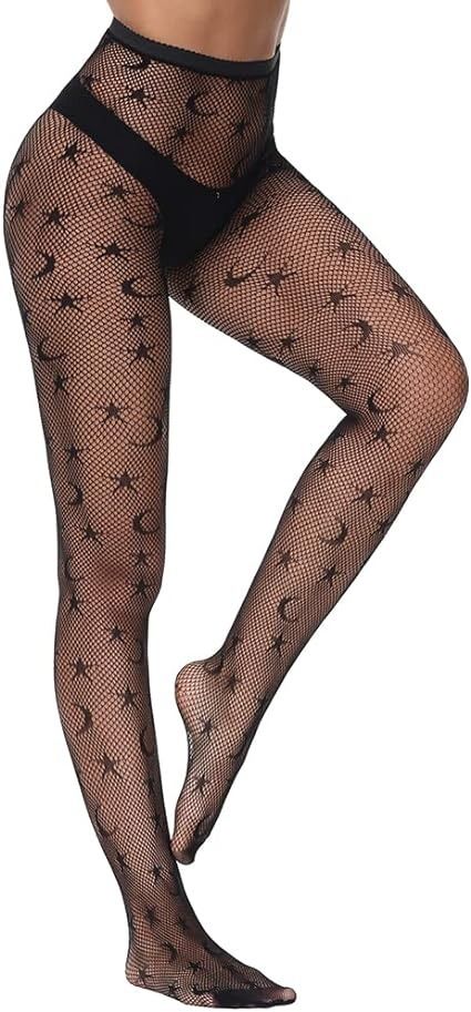 Coosalola Women Sexy Tights, Fishnet Stockings Patterned Tights, Thigh-High Black Socks, Lace Leggings Pantyhose, Moon tights and star tights at Amazon Women’s Clothing store Star Tights, Socks Lace, Lace Leggings, Stocking Pattern, Lace Tights, Patterned Tights, Black Moon, Fishnet Stockings, Black Socks