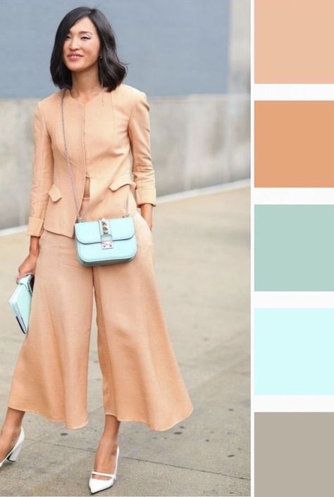 Contrast Outfit, Peach Clothes, Women Winter Fashion, Summer Business Casual Outfits, Winter Fashion Trends, Colour Combinations Fashion, Monochromatic Fashion, Color Combos Outfit, Color Blocking Outfits