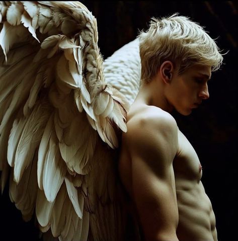 Male Angel Photography, Human With Wings, Fallen Angel Pose, Male Fallen Angel, Human Wings, Male Angels, Male Angel, Realistic Tattoo Sleeve, Life Drawing Reference