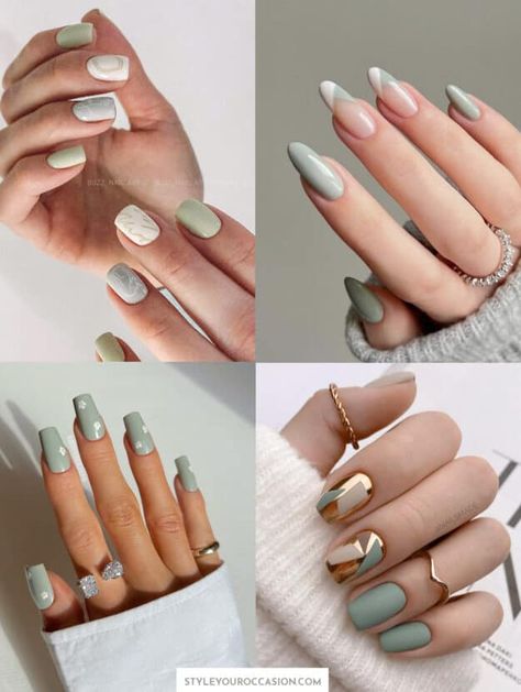 Love the sage green nails aesthetic? Check out this list of 17+ stunning sage nails and sage green nail designs. There's acrylic and natural nails, almond, coffin, square, and round. As well as shot, long, French tip, minimal, or unique design ideas with flowers, gold foil and more! Perfect nail ideas for for spring, summer, fall, or winter! Olive Green Manicure Ideas, Metallic Olive Green Nails, Olive Green Manicure, Green Beige Nails, Olive Green Gel Nails, Short Olive Green Nails, Khaki Nail Designs, Olive Nails Design, Olive Green Nail Art