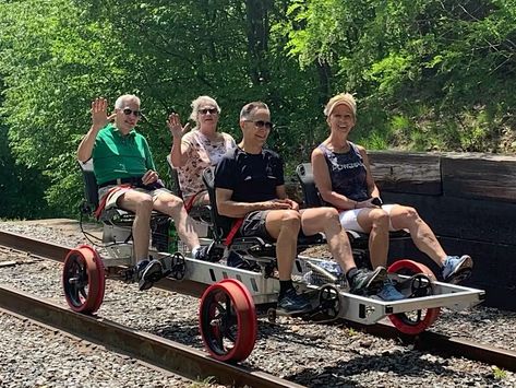 Explore the fun things to do in Berlin, MD with Tracks and Yaks! Experience the beautiful scenery of Maryland with our rail biking excursion! Book online! Rail Biking, Rail Bike, Berlin Maryland, Things To Do In Berlin, Allegheny Mountains, Travel North America, Railroad History, Adventure Book, Bike Tour