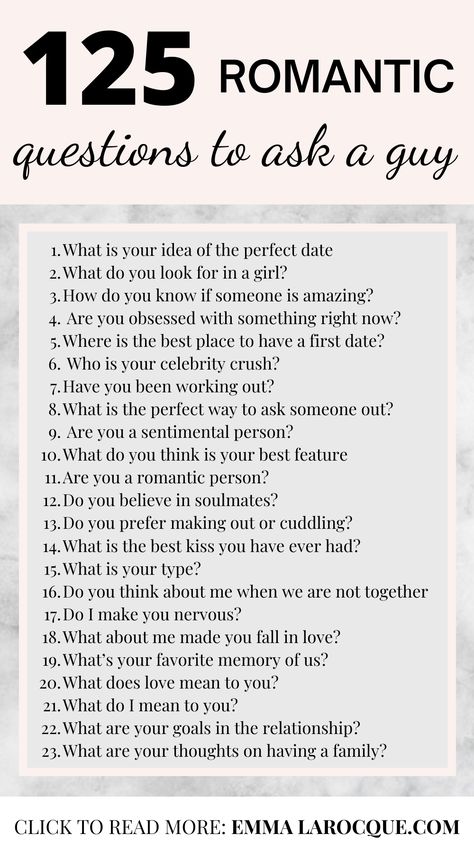 125 Flirty Questions to Ask the Guy You're Talking to.125 Burning Questions to Ask Your Boyfriend. Questions to get to know someone and to ask your boyfriend. 125 Super Hot Questions to Ask Your Boyfriend in 2021 The ultimate list of questions to ask your boyfriend. These questions will help you get to know your significant other better. Click to see all 125 questions to ask your boyfriend! These questions are perfect to get to know someone, or just to make conversation. Monthly Questions To Ask Your Boyfriend, Questions To Get To Know Ur Boyfriend, Romantic Questions To Ask A Guy, 30 Questions To Ask Your Boyfriend, Topics To Talk To Your Boyfriend About, Best Truth Or Dare Questions For Boyfriend, Questions To Ask Your Bf About You, Thing To Talk About With Boyfriend, Cute Questions To Ask Your Bf