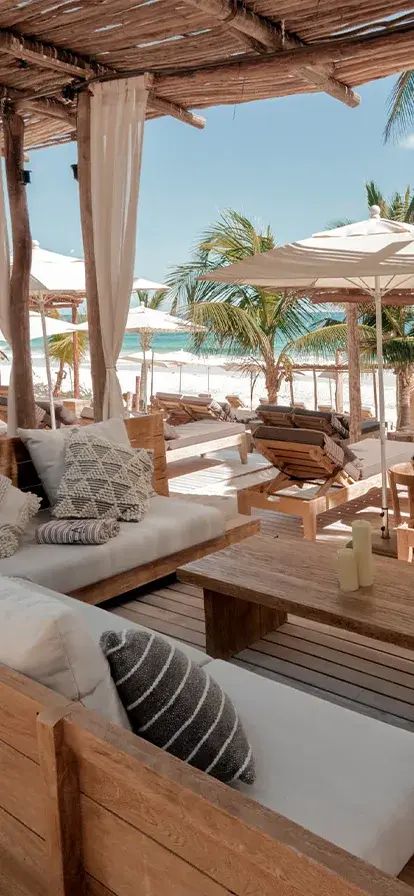 The best beach club in Tulum - Tantra Bohemian Luxury Luxury Beach Club Aesthetic, Beach Club Decor, Beach Resort Aesthetic, Beach Pergola, Beach Club Design, Tulum Beach Club, Beach Club Aesthetic, Ibiza Pool, Tulum Beach Hotels