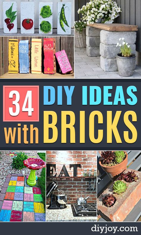 DIY Upcycled BDIY Ideas With Bricks - Home Decor and Creative Do It Yourself Projects to Make With Bricks - Ideas for Patio, Walkway, Fireplace, Firepit, Mantle, Grill and Art - Inexpensive Decoration Tutorials With Step By Step Instruction for Brick DIY http://diyjoy.com/diy-ideas-bricksrick Planter Box Ideas With Bricks, Painted Bricks Crafts, Patio Walkway, Painted Pavers, Brick Crafts, Brick Projects, Recycled Brick, Bricks Diy, Brick Decor