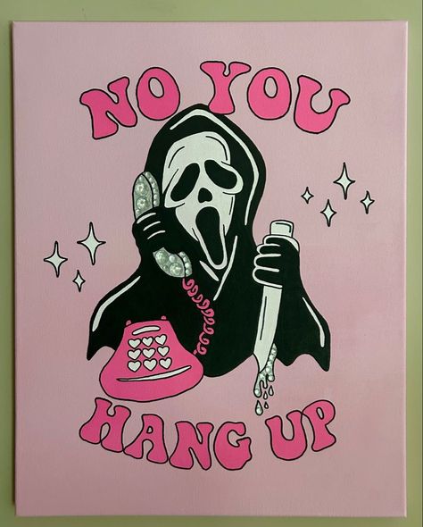 Scream Painting Canvas, Pink Scream Painting, Pink Spooky Painting, No You Hang Up Scream Painting, Scream Halloween Painting, Spooky Szn Painting, Scream Wallpapers Aesthetic Pink, Pink Ghostface Painting, Scream Canvas Painting Easy