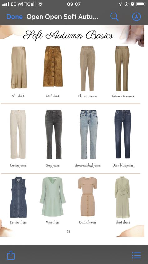 Soft Autumn Color Palette Outfits Summer, Soft Autumn Jeans, Soft Autumn Color Outfits, Autumn Mute Warm Outfit, Soft Autumn Outfits Inspiration, Soft Autumn Shoes, Soft Autumn Palette Outfits, Soft Autumn Fashion, Muted Autumn Outfit