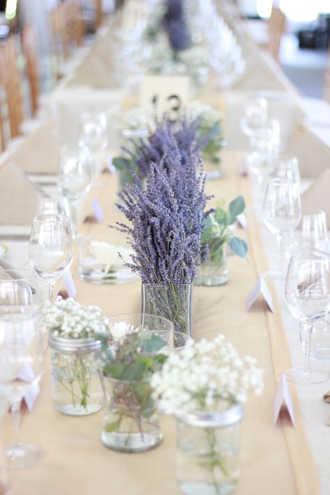 Rustic Chic Lavender Centrepiece Lavender And Greenery Centerpiece, Lavender Themed Bridal Shower Ideas, Lavender Centrepiece, Lavendar Birthday Party, Lavender Theme Party, Lavender Theme Birthday Party, Lavender Wedding Decorations, Lilac Wedding Themes, Lavender Centerpieces