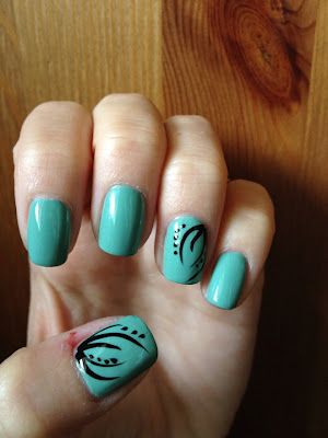 Turquoise Nails with Black Designs Black Wedding Nails, Opi Blue, Turquoise Nail Art, Fingernail Ideas, Nails With Black, Spirit Fingers, Green Nail Art, Turquoise Nails, Black Designs