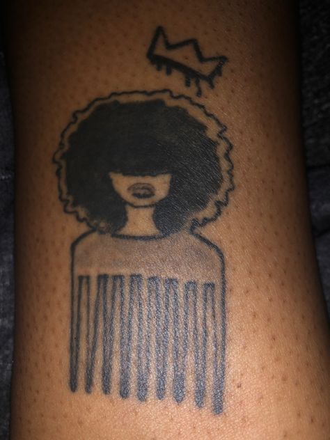 Black Woman Empowerment Tattoos, Black And Proud Tattoo, Afro Hair Tattoo, Black Empowerment Tattoos, Black Excellence Tattoo, Black Culture Tattoos For Women, Black Power Tattoo, Tattoos For Black Women, African American Tattoos