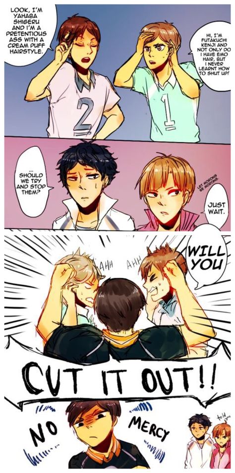 2nd year Captains. Ennoshita shows no mercy 😂 Haikyuu 2nd Gen, Second Gen Captains Haikyuu, 2nd Gen Captains Haikyuu, Haikyuu Second Years, Haikyuu 2nd Gen Captains, Ennoshita X Terushima, Ennoshita Chikara Fanart, Haikyuu Ennoshita, Haikyuu Captains