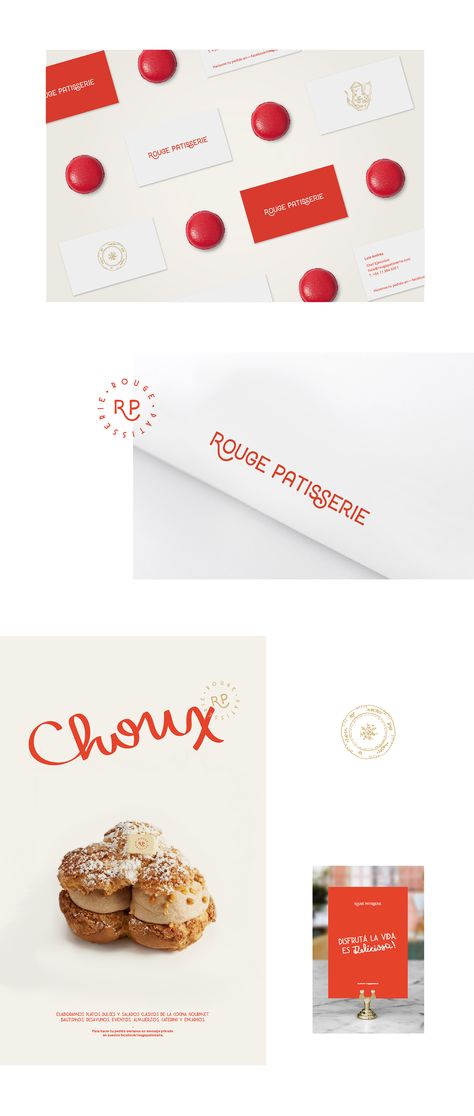 Rouge Patisserie.- Branding on Behance Patisserie Branding Visual Identity, Patisserie Branding Design, Pastry Shop Branding, French Bakery Branding, Cake Shop Branding, Patisserie Illustration, Dessert Branding, Patisserie Branding, Bakery Logo Inspiration