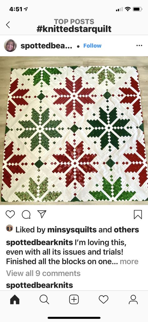 Knitted Star Quilt, Knitted Star, Sew Blankets, Row By Row Experience, Christmas Quilting, Christmas Quilt Patterns, Holiday Quilts, Star Christmas, Christmas Quilts