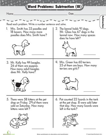 Worksheets: Word Problems: Subtraction Addition Worksheets First Grade, Math Story Problems, Mental Maths Worksheets, First Grade Words, First Grade Math Worksheets, Addition Word Problems, 3rd Grade Math Worksheets, Learn Math, Subtraction Word Problems