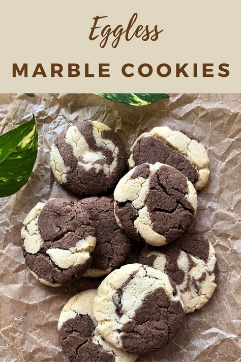 Eggless Marble Cookies Marble Cookies Recipe, Marble Cookies, Eggless Recipes, Fun Kitchen, Homemade Treats, Chewy Cookie, Marble Effect, Marbling, Vegetarian Chocolate