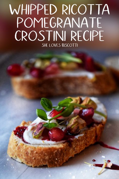 Whipped Ricotta Pomegranate Crostini Recipe || Crostini Recipe || ricotta crostini snack  #ricottacrostini #appetizer #pomegranate #crostinirecipe #baguettes #holidayappetizers #superbowlappetizer  via @Loves_biscotti Pomegranate Crostini, Asian Brunch, Crostini Party, Recipe Ricotta, Ricotta Crostini, Crostini Recipe, Crostini Appetizers, Whipped Ricotta, Party Bites