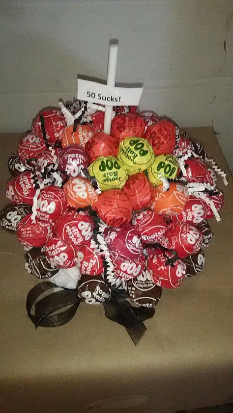 50 Sucks Birthday Bouquet By Gift Baskets by Mel Edible Gift Baskets, Lollipop Bouquet, Large Lollipops, Fruit Chews, Instead Of Flowers, Tootsie Pop, Birthday Bouquet, Edible Gifts, Gift Tag Cards