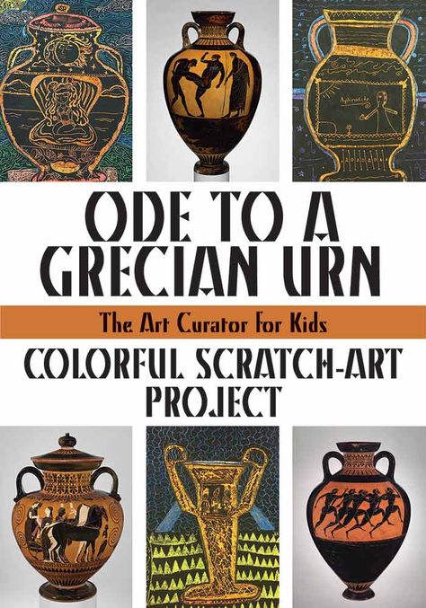 Ode to a Grecian Urn: Colorful Scratch-Art Project -- This Ancient Greek amphora art project post shows how to create a scratch-off surface that reveals a colorful urn, decorated by carving into the surface. Greek Pottery Art Lesson, Ancient Greece Art Projects Middle School, Prehistory For Kids Art Lessons, Ancient Greece Projects, Ancient Greece Art, Ancient Greek Vase Art, Art History Timeline, Art History Lessons, Art Through The Ages