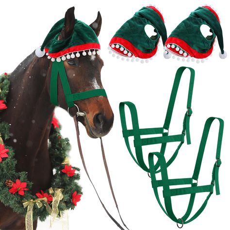 PRICES MAY VARY. Christmas Horse Accessory Included: you will receive 2 Christmas horse hats and 2 adjustable halters; The Christmas halter is an L size and can be adjusted to fit the horse's size; the size of the horse hat is 14.57x 17.72 inches / 37 x 45 cm, a size that fits most horses Quality Materials and Comfortable Design: the halter for horse is well made of quality polyester fiber, soft and comfortable to ensure your horse's durability and comfort; These halters are designed with adjust Horse Christmas Gifts, Elf Style, Antler Hat, Elf Reindeer, Horse Costume, Horse Arena, Reindeer Hat, Christmas Horse, Horse Halters