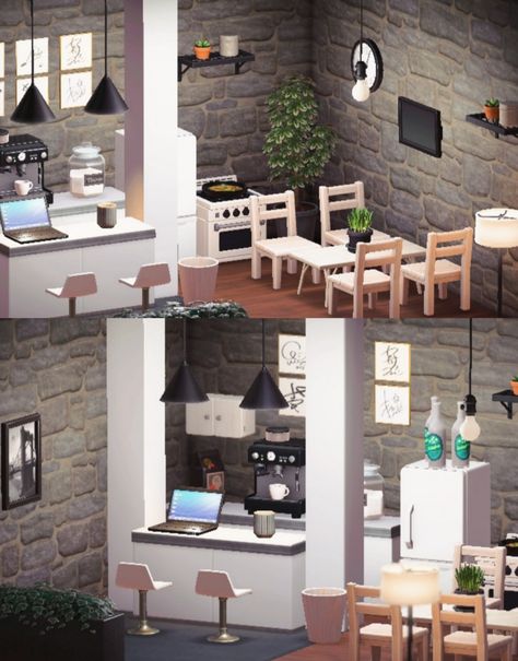 ACNH modern kitchen #acnh #animalcrossing #acnhinspo Acnh Kitchen Designs Modern, Acnh Modern Kitchen, House Design Acnh, Acnh Kitchen Ideas, Design Ideas Acnh, Acnh Kitchen Designs, Animal Crossing Kitchen, Acnh Kitchen, Acnh Living Rooms Ideas