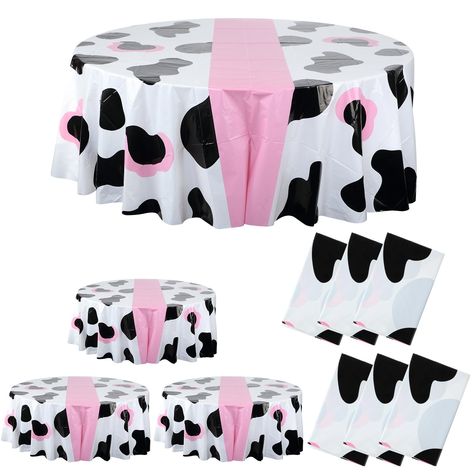 PRICES MAY VARY. Sufficient Quantity: the package includes 12 pieces of cow print tablecloth for parties; This means you have an adequate supply for your daily use and replacement; Moreover, they are ideal for sharing with friends and neighbors Sizeable Dimension: those round tablecloth with a diameter of about 84 inches and the 12 inches pink table runner in the middle, the covering area is large, making cow tablecloth ideal for large tables laden with plates and food; These tablecloth provide Western Party Decorations, Cowgirl Disco, Western Party, Western Parties, Pink Table, Table Cloths, Disco Party, Table Cover, Round Tablecloth