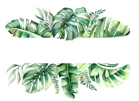 Premium Photo | Watercolor tropical leaves geometric frame Watercolor Jungle Leaves, Leaf Frame Border, Pragmatic Utopia, Monstera Background, Tropical Leaf Background, Jungle Frame, Jungle Border, Watercolor Tropical Leaves, Rainforest Theme