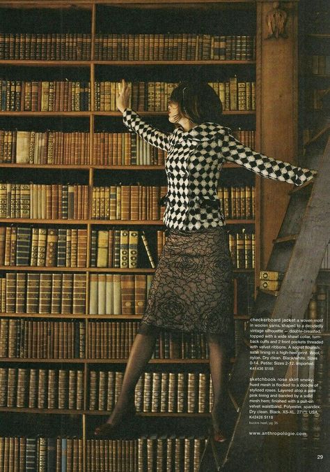 checkerboard jacket-2004 Catalogue Shoot, Library Photo Shoot, Anthropologie Catalog, Anthropologie Fall, Librarian Style, Books And Art, Librarian Chic, Catalog Cover, Rose Skirt