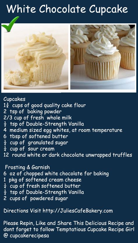 Cupcakes Recipes Chocolate, Home Made Cupcake Recipes, Recipes For Cupcakes, Baking Recipes Cupcakes, Perfect Cupcake Recipe, Recipes Cupcakes, Cupcake Frosting Recipes, Chocolate Cupcake Recipe, White Chocolate Cupcakes