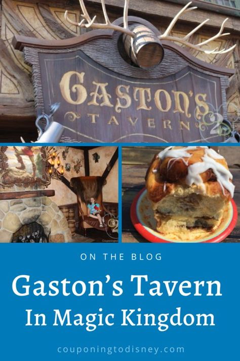 Gaston’s Tavern, Gastons Tavern Cinnamon Roll, Wdw Restaurants, Magic Tavern, Magic Kingdom Restaurants, Disney In December, Gastons Tavern, Frozen Apple, Disney Menus