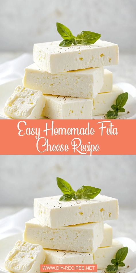 Learn how to make your own creamy and tangy feta cheese at home! This step-by-step guide walks you through creating delicious feta from scratch with just a few simple ingredients. Home Made Feta Cheese, How To Make Feta Cheese, Homemade Feta Cheese Recipes, Diy Feta Cheese, How To Make Feta Cheese At Home, How To Make Cheese At Home, Make Feta Cheese, Homemade Feta Cheese, Homemade Feta